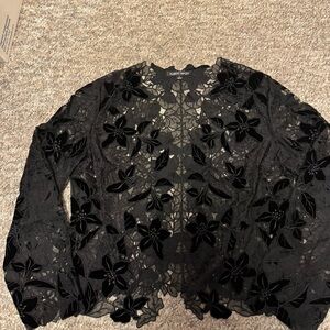Albert Nipon Black Floral Applique velvet and Lace Jacket